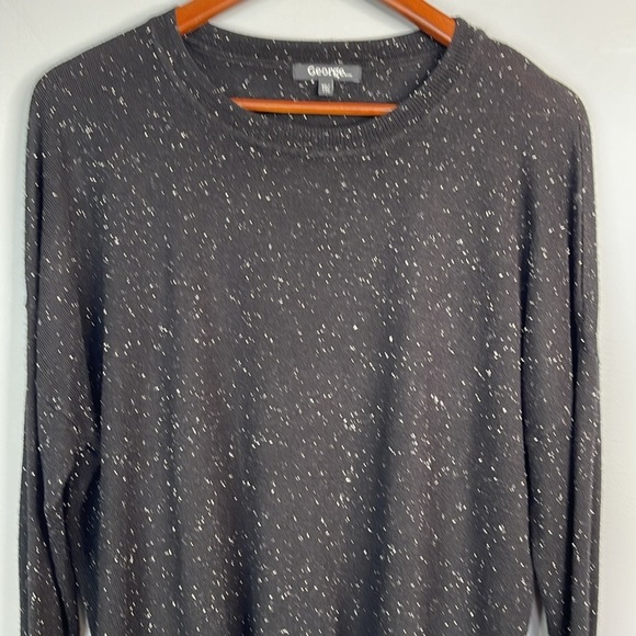 George Speckled Slub Knit Lightweight Long Sleeve Sweater Black White Hi Lo XXL - Picture 3 of 12